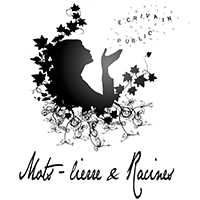 logo_mariequoex_noir200x200 logo en noir et blanc de Marie Quoex mots lierre et racines